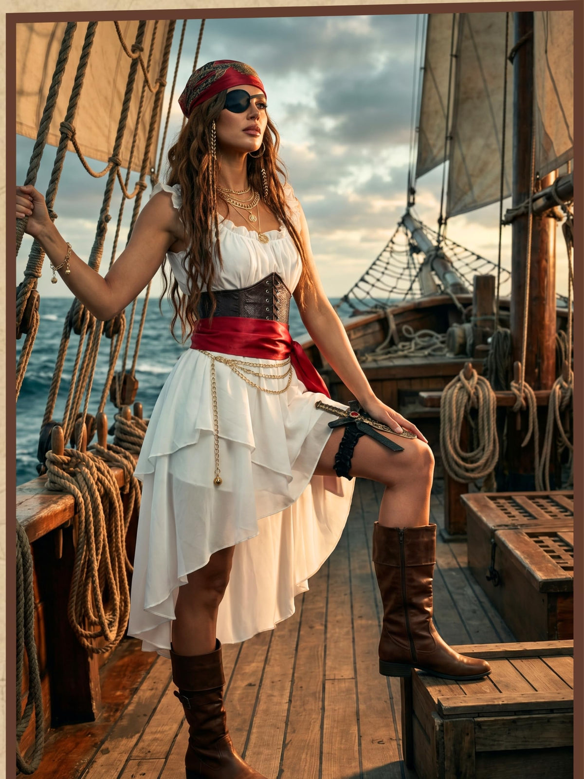 Women's Pirate Costume 10 Pcs Renaissance Halloween Ren Faire LARP Outfit