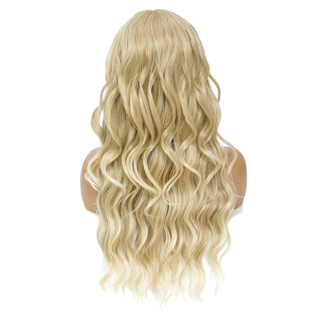 SWACC Long Curly Wavy Wig with Bangs Synthetic Hair Wig for Women with Wig Cap (Pink Ombre)