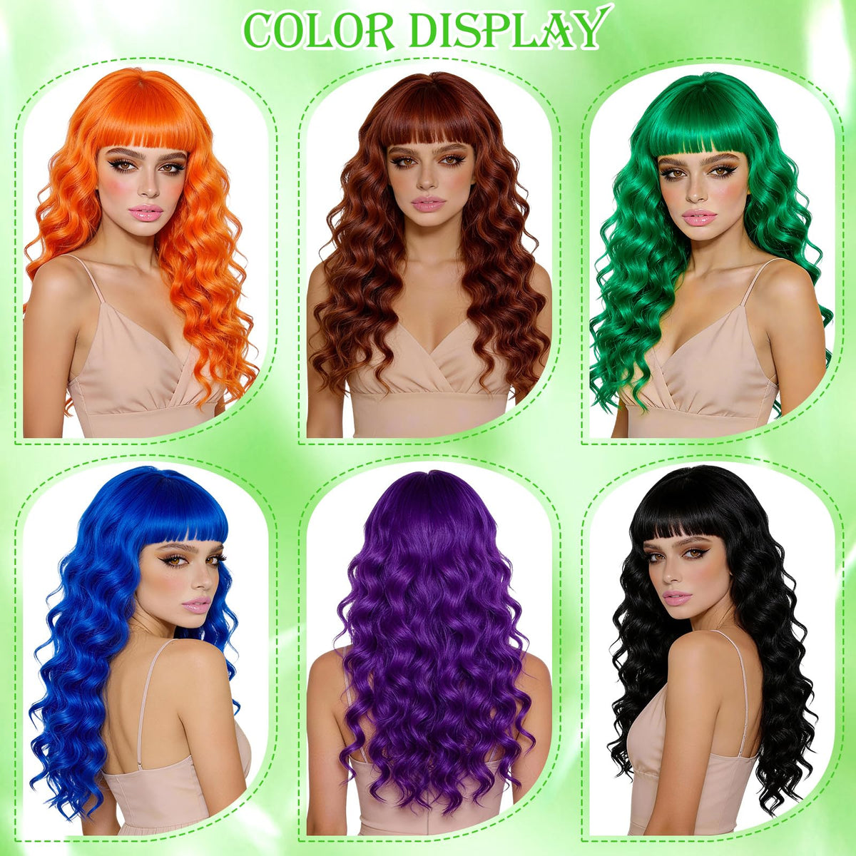 Purple Wig for Women Long Wavy Hair with Heart Sunglasses, Colorful Curly Wigs with Bangs for Birthday Nightclubs Music Festival Photography Funny Bachelorette Mardi Gras Party Supplies