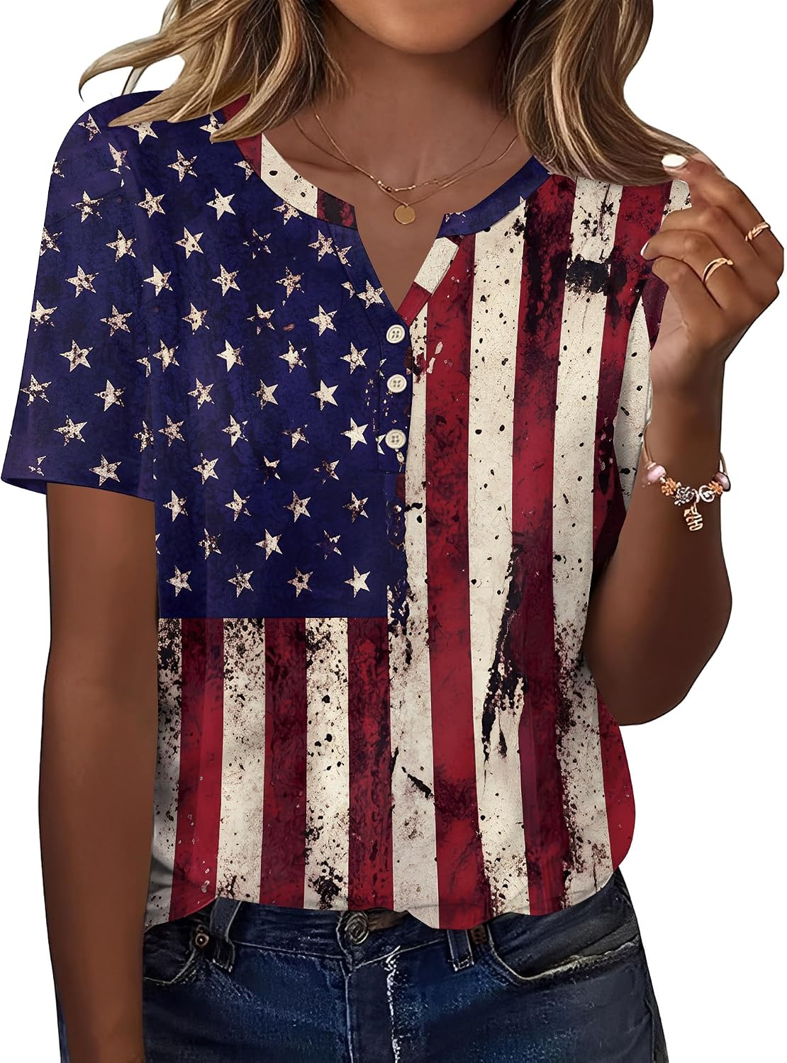 TCOT Women's Tops Dressy Casual Summer Blouses Short Sleeve Button V Neck Spring Tee Shirts