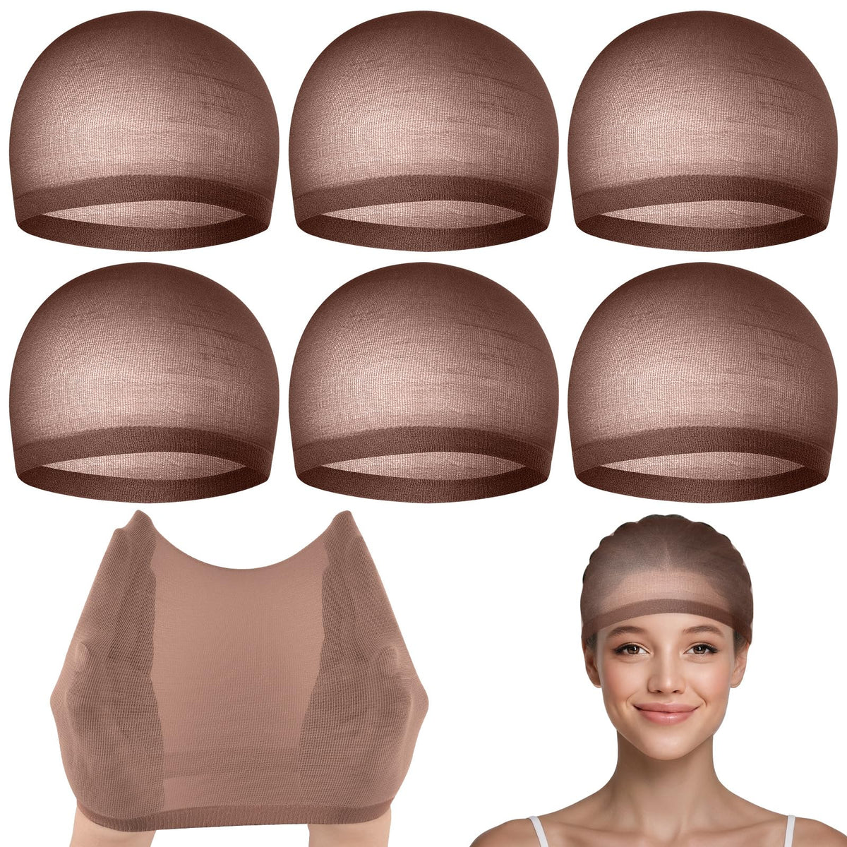 PLULON 6 Pcs Wig Cap for Women, Mesh Stocking Wig Caps Net Closed End Hair Mesh Net Liner Ultra-thin Invisible for Women Men Cosplay Show Halloween Bachelorette Party Music Festivals Daily Life