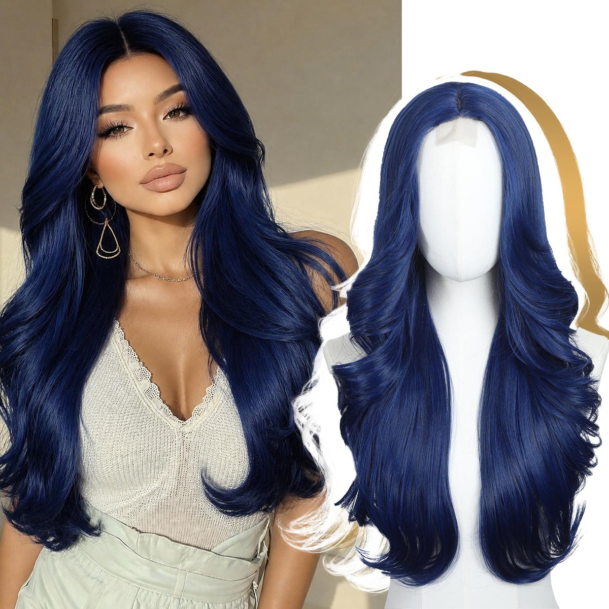 Brown Wigs for Women 26 Inch Middle Part Wavy Synthetic Wig