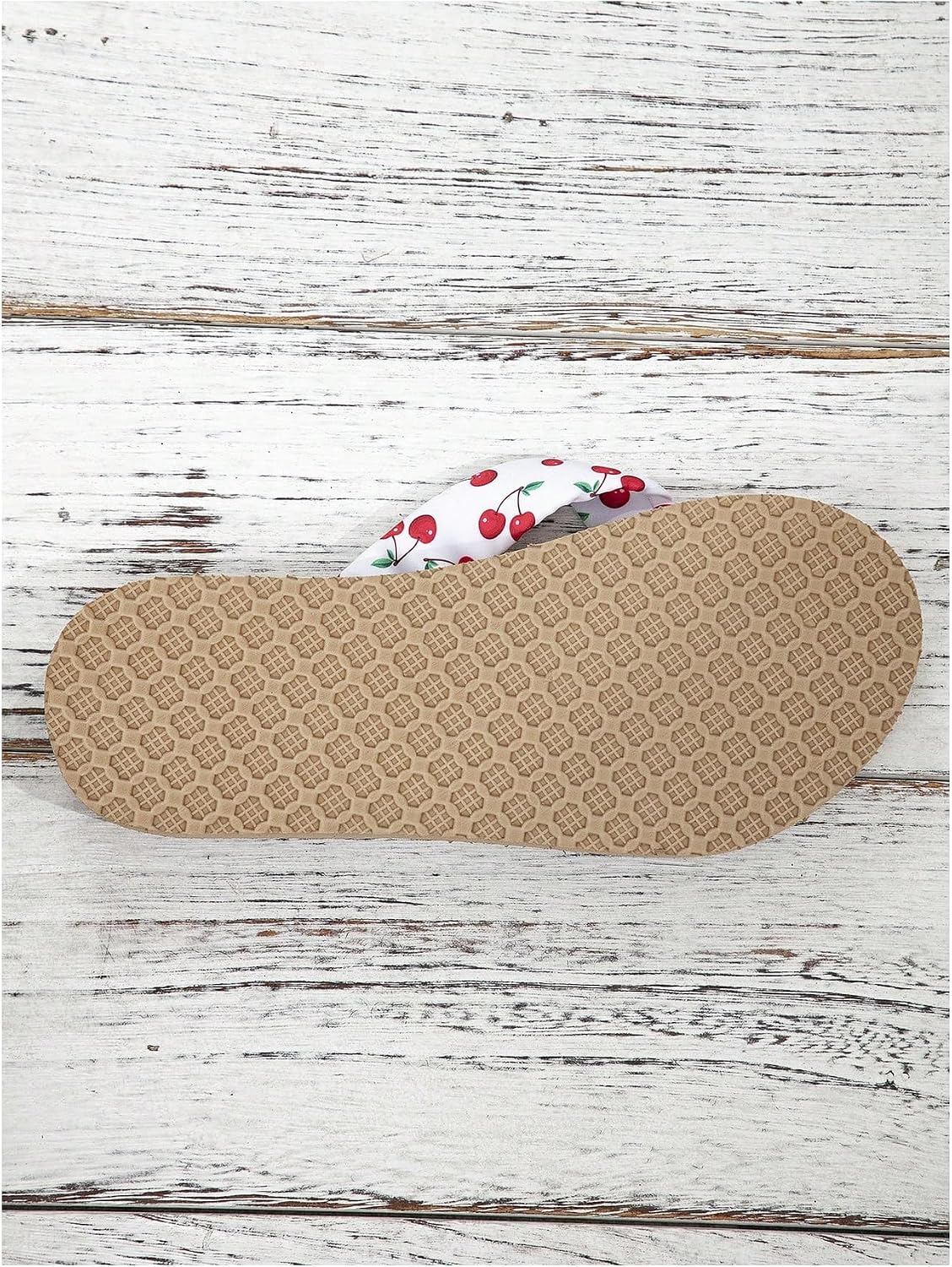 RoseSeek Women's Cherry Print Flip Flops Thick Sole Flat Sandals