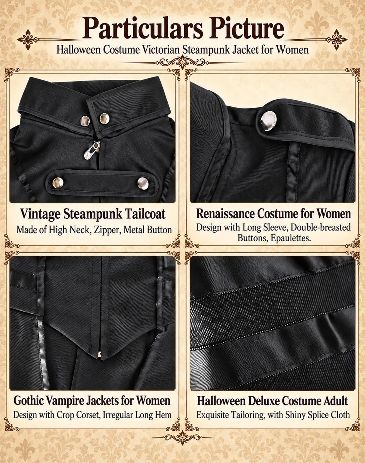 SIAEAMRG Renaissance/Pirate/Vampire/Halloween Costumes Women Jacket Coat