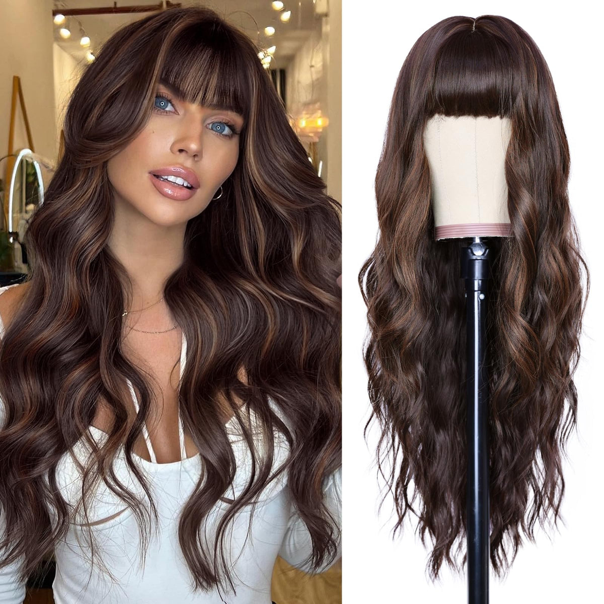 NAYOO Ice Blue Wig for Women, 26 Inch Middle Part Wavy Synthetic Wig