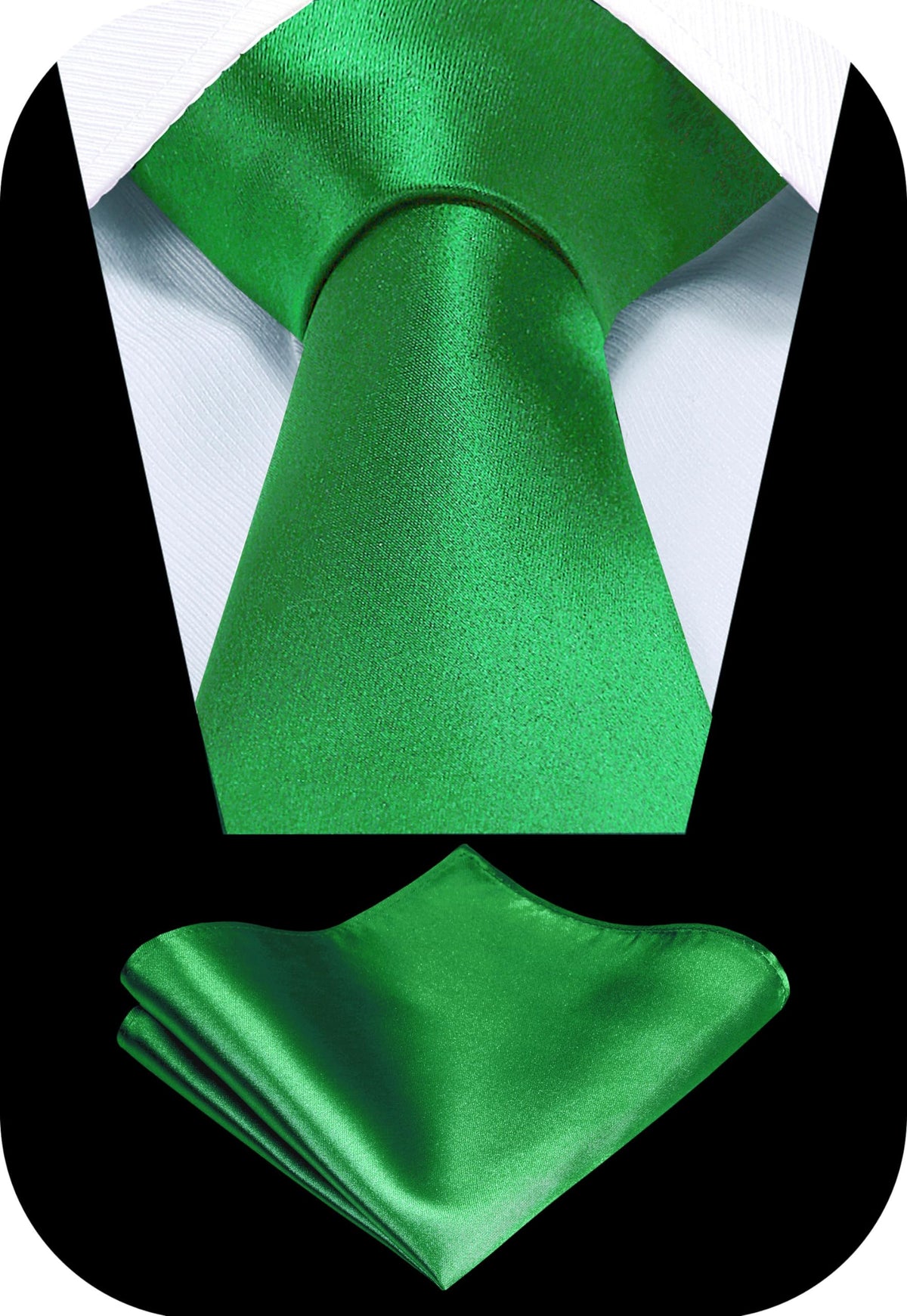 TIE G Solid Satin Woven dyed Color Formal Black Necktie and Pocket Square Sets in Gift Box