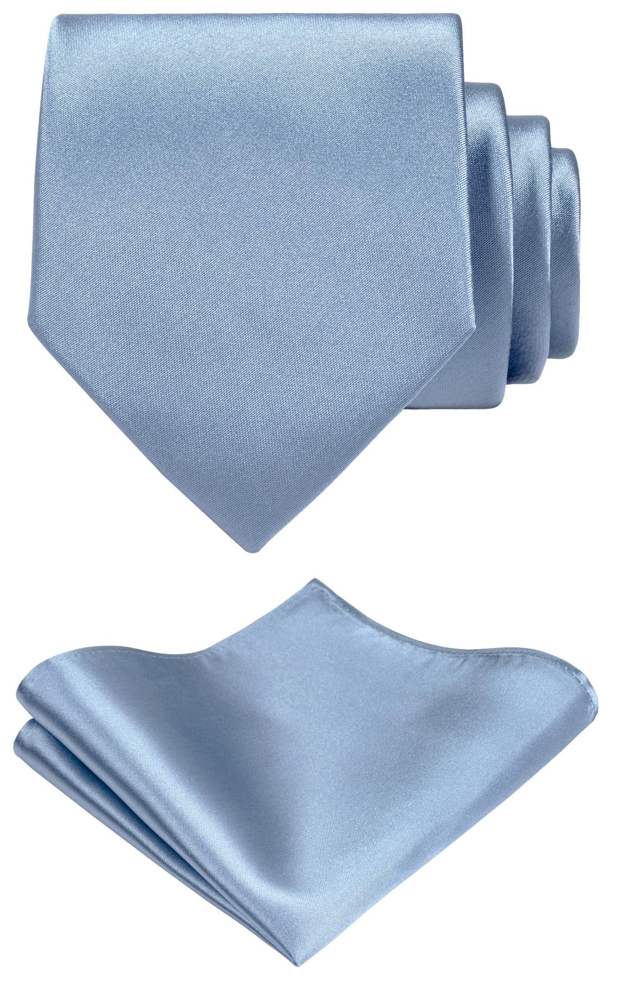TIE G Solid Satin Woven dyed Color Formal Black Necktie and Pocket Square Sets in Gift Box