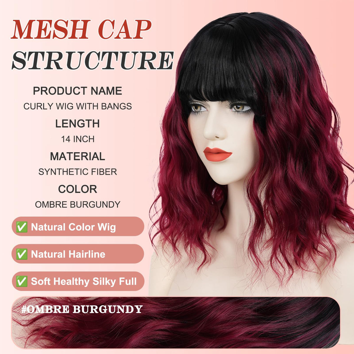 Short Black-grey Wavy Wig with Bangs for Women Halloween Curly Bob Wigs