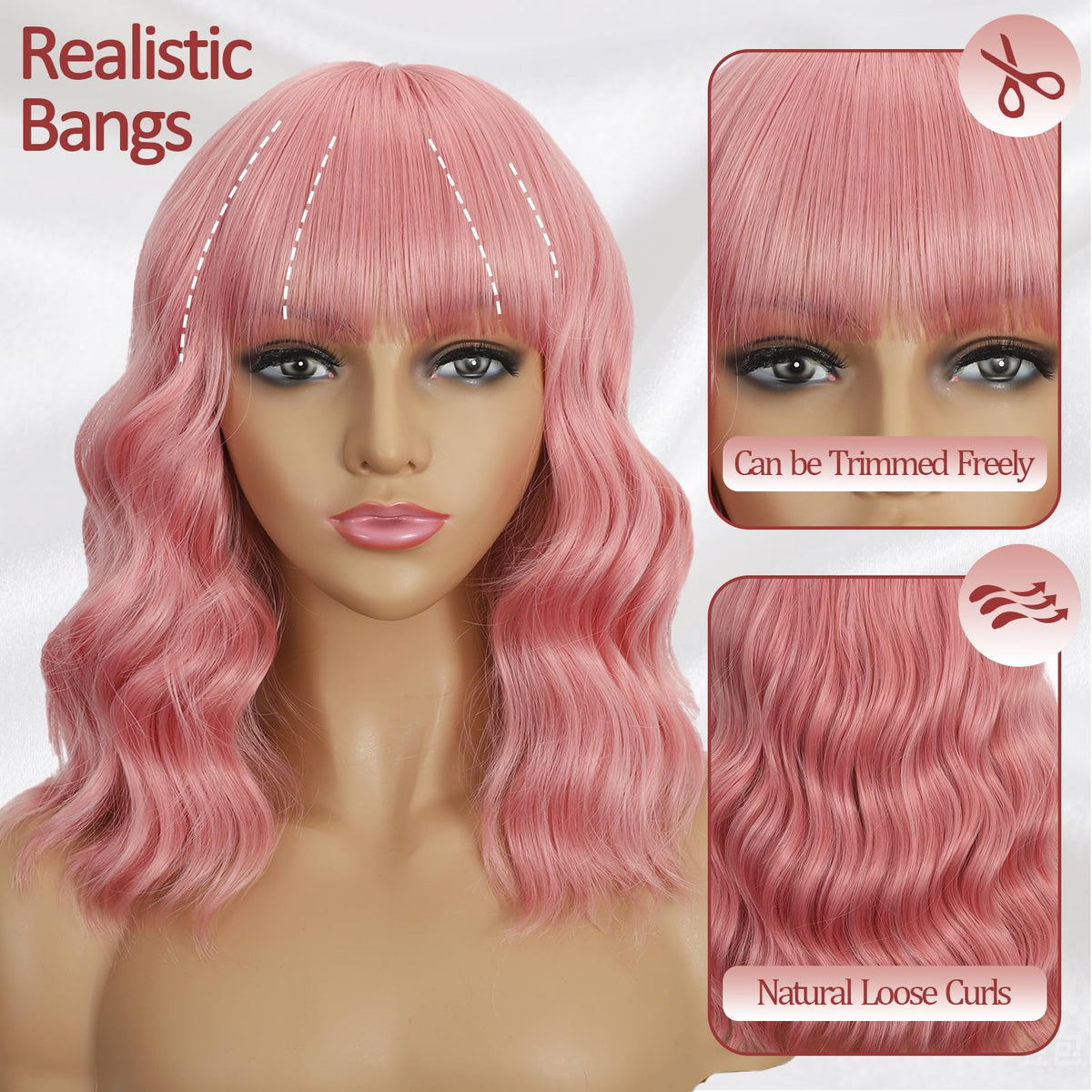 Dark Purple Wigs with Bangs for Women 14 Inch Short Wavy Bob Wigs Synthetic Bob Wig Curly Wig Heat Resistant Colorful Wavy Wig Cosplay Wigs For Daily Party Halloween