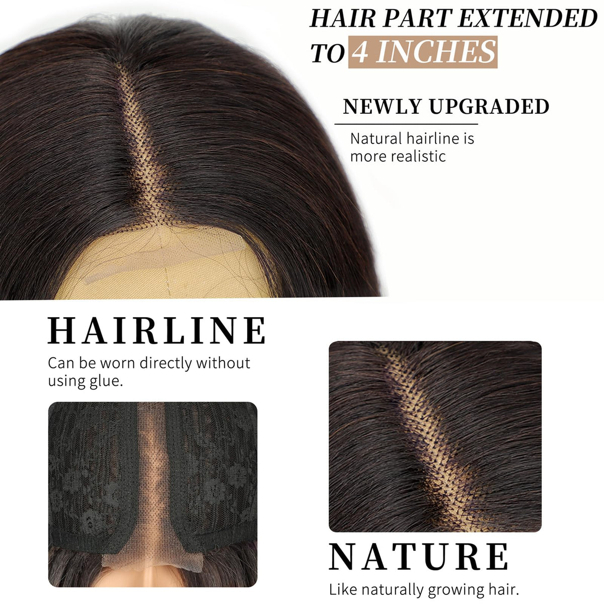 AISI HAIR Black Wig for Women, Long Wavy Lace Hairline Synthetic Wig 26Inch