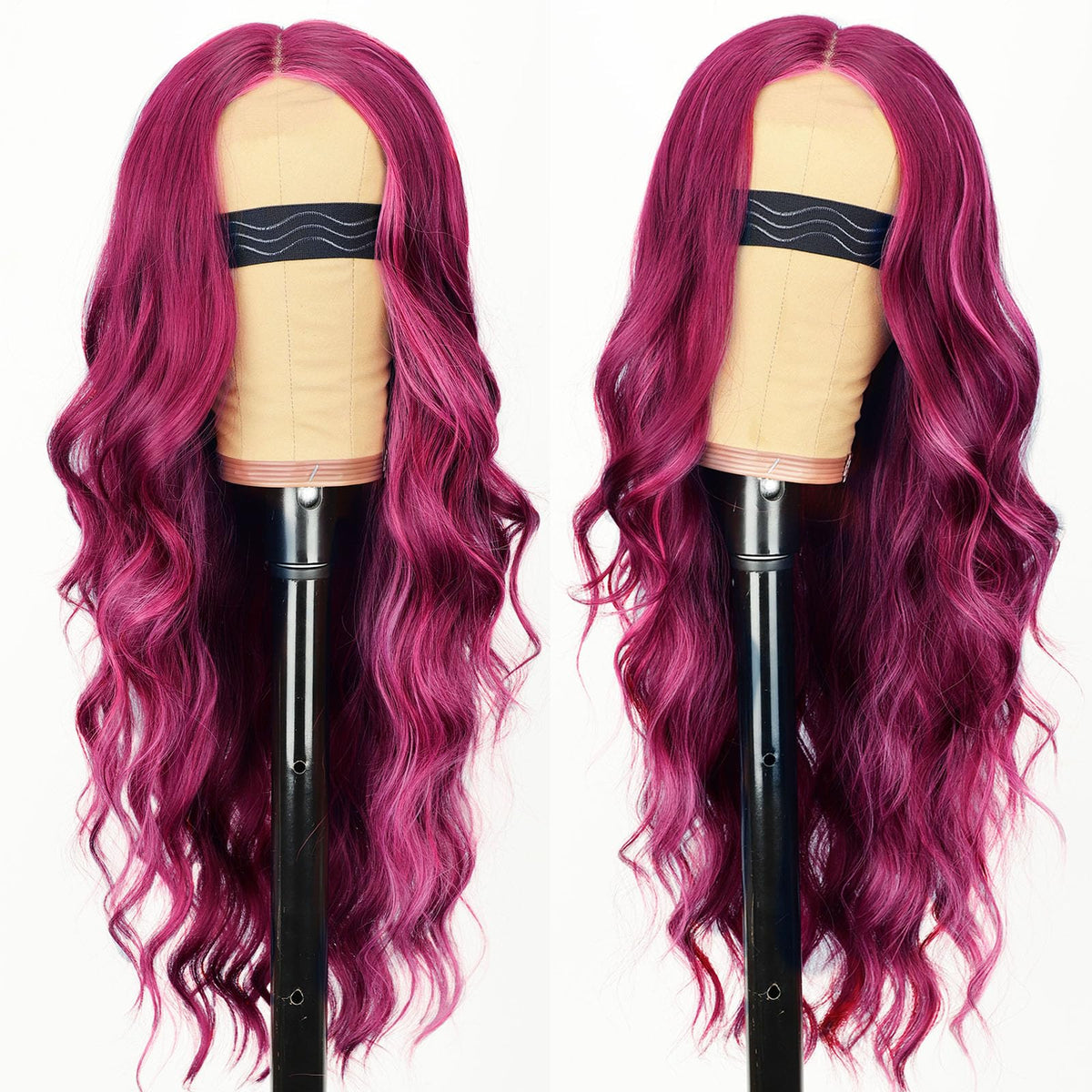 AISI HAIR Black Wig for Women, Long Wavy Lace Hairline Synthetic Wig 26Inch
