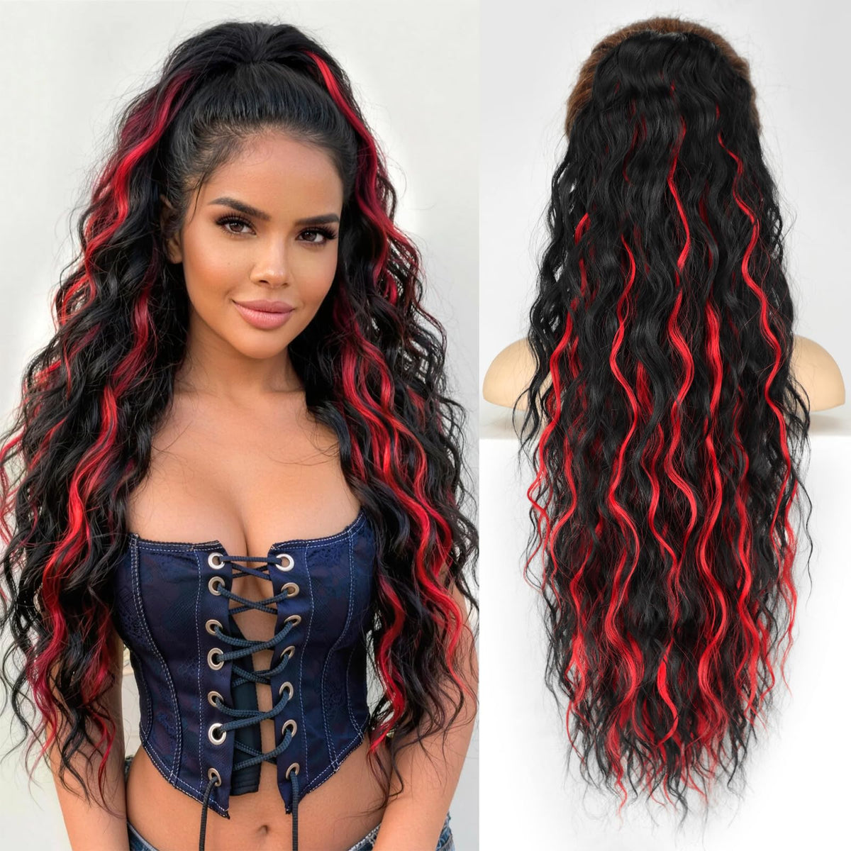 KooKaStyle Long Medium Brown Curly Synthetic Drawstring Ponytail Extension