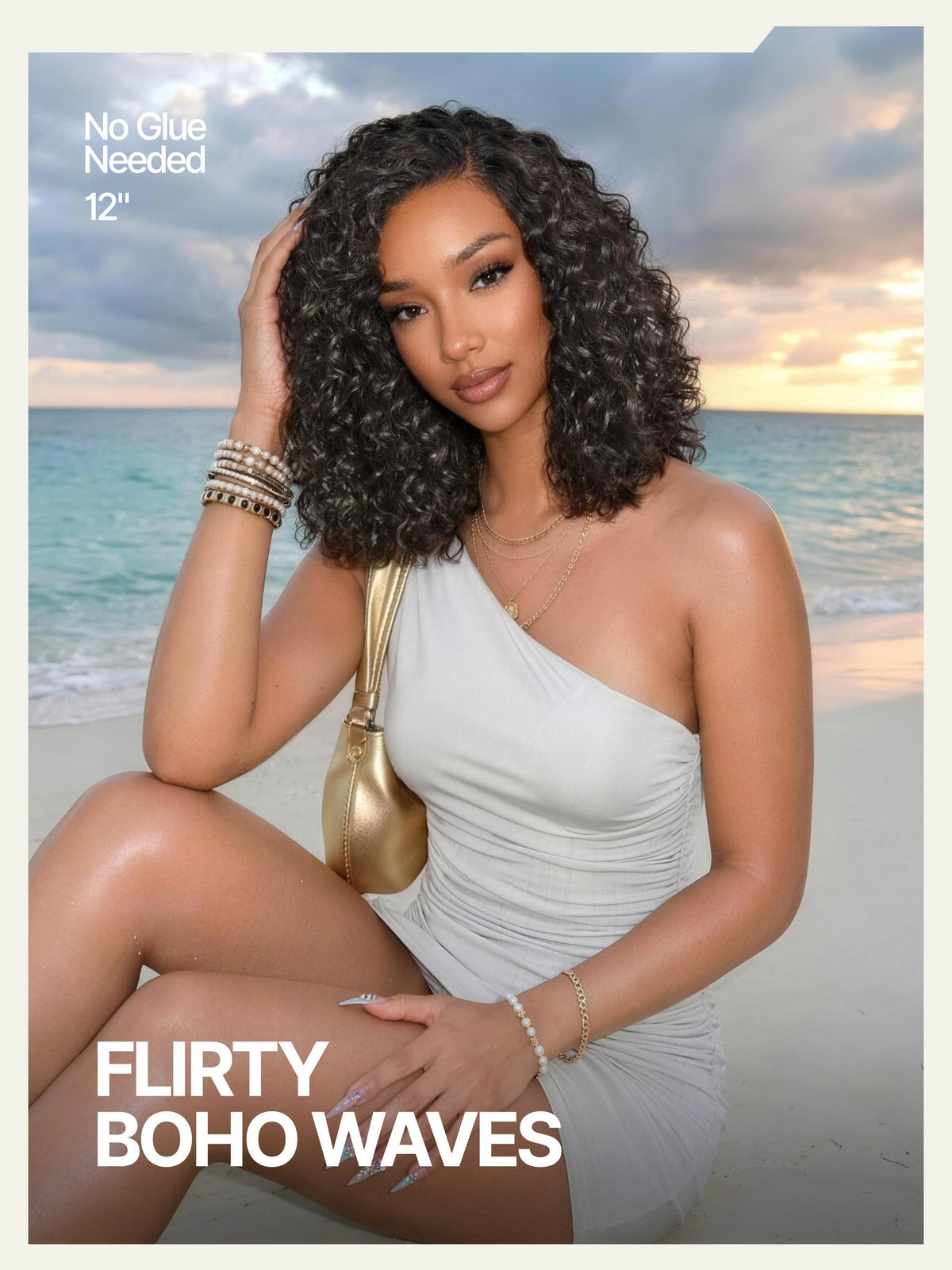 Frodio Curly Water Wave Glueless Wig 12'' Short Curly Wigs Honey Brown Mix