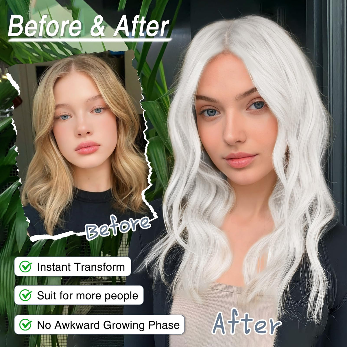 MORICA Ombre Dark Green Wigs for Women, 18 Inch Wavy Middle Part Wig