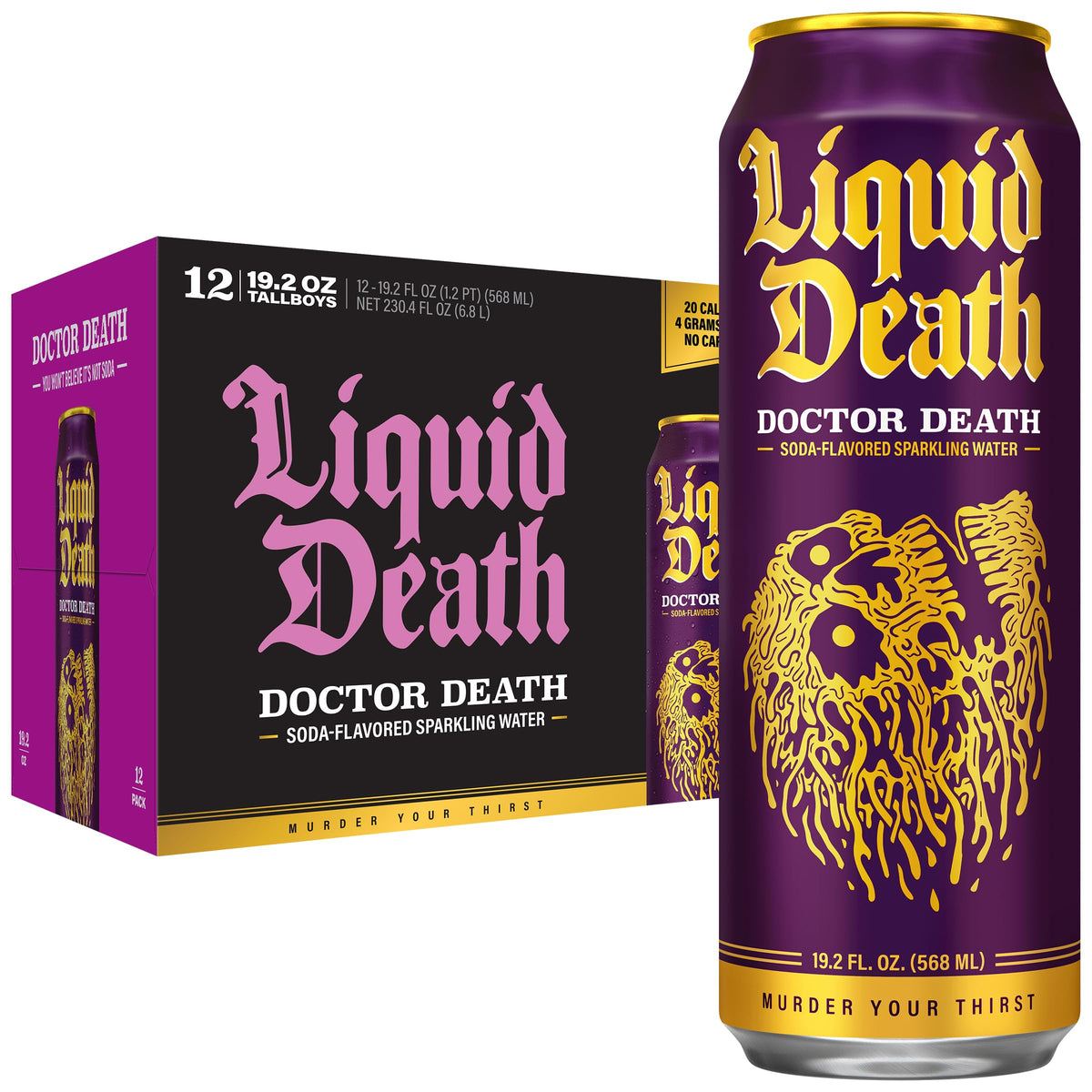 Liquid Death Soda-Flavored Sparkling Water - Cherry Obituary, Less Sugar*, Huge Flavor, No Caffeine, No Artificial Sweeteners, 12 Fl Oz (Pack of 12)