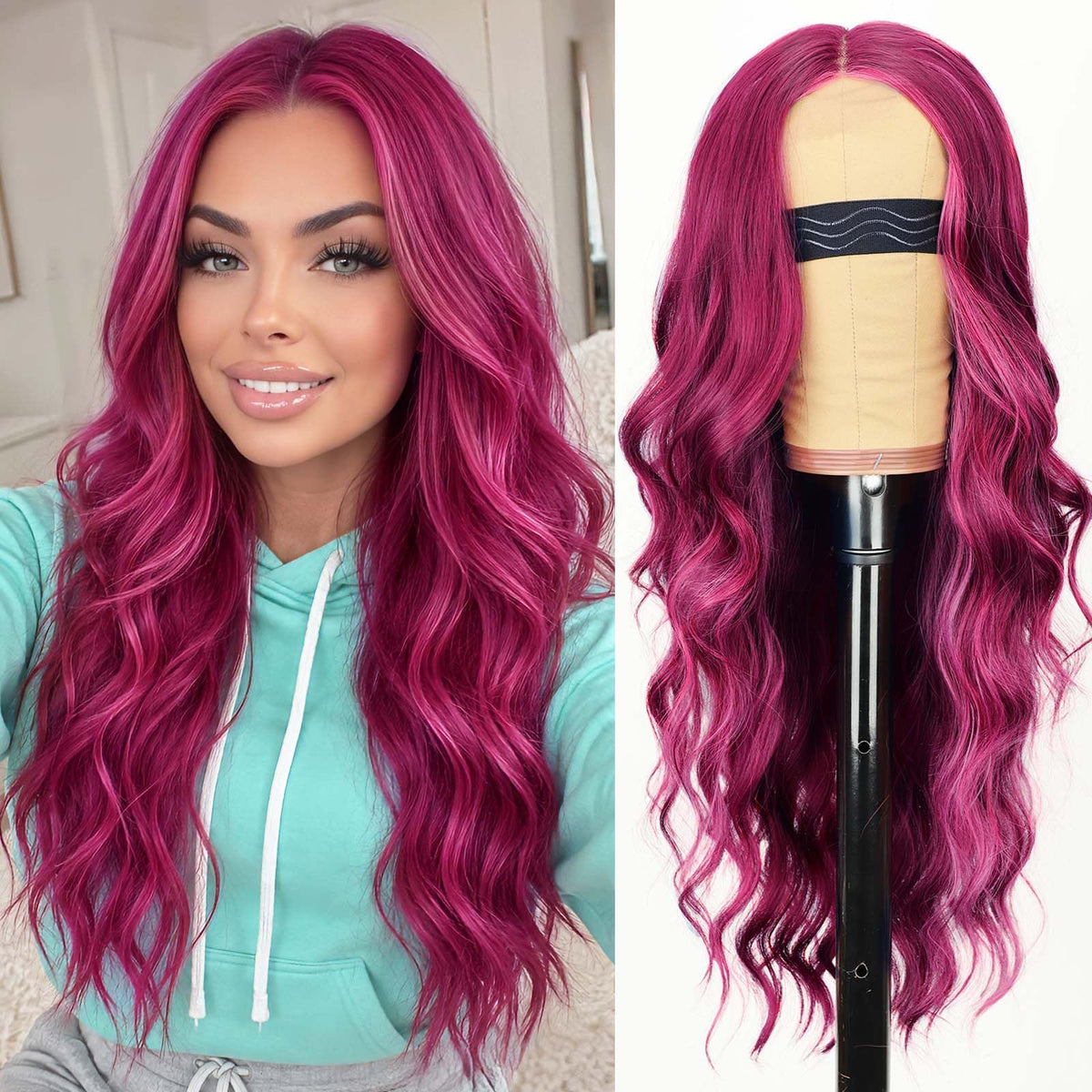 AISI HAIR Black Wig for Women, Long Wavy Lace Hairline Synthetic Wig 26Inch