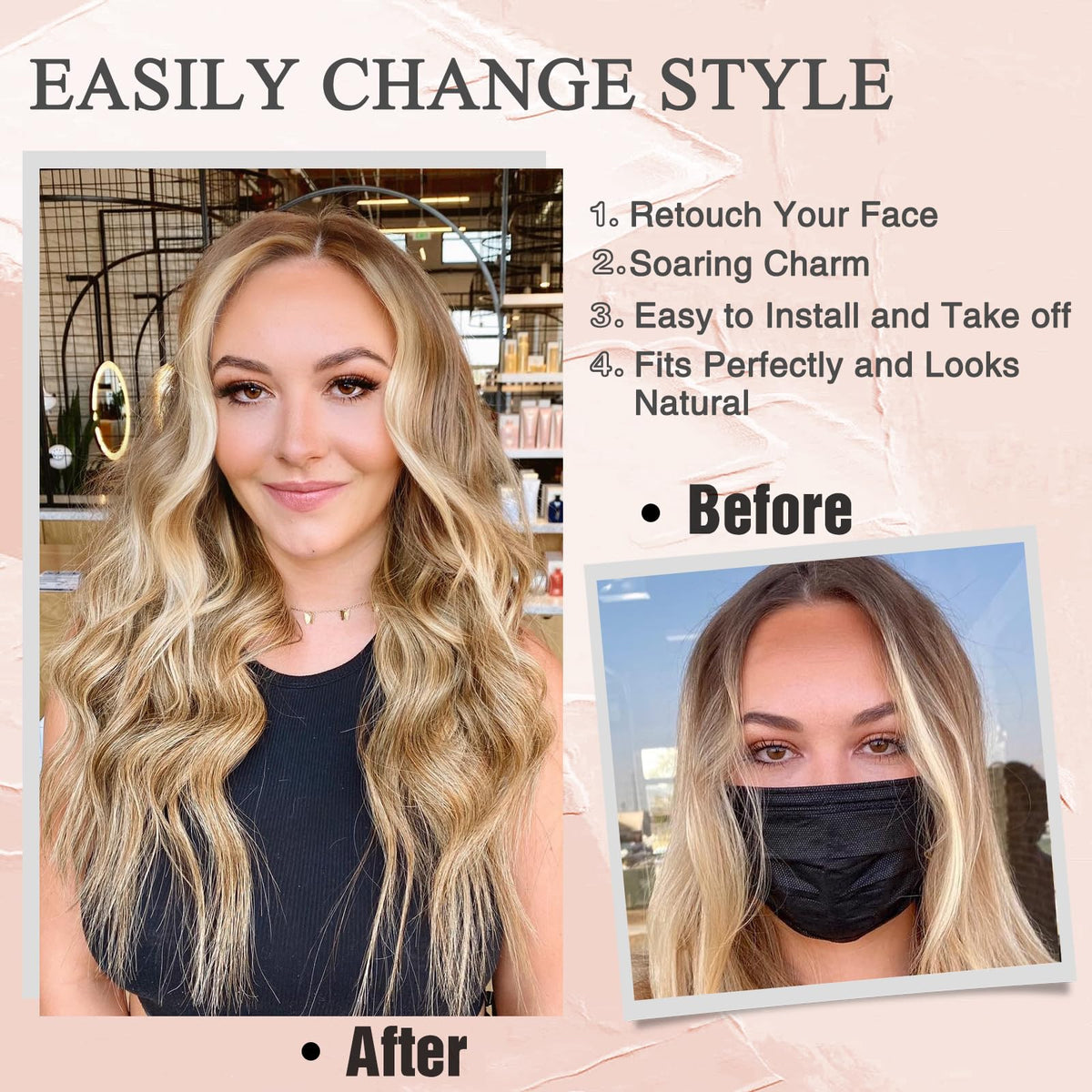 NAYOO 26 Inch Long Wavy Black Wig for Women, Middle Part Natural Looking Synthetic Wig, Heat Resistant Fiber Soft & Lightweight, Realistic Scalp Long Curly Wig for Daily Wear Party Cosplay