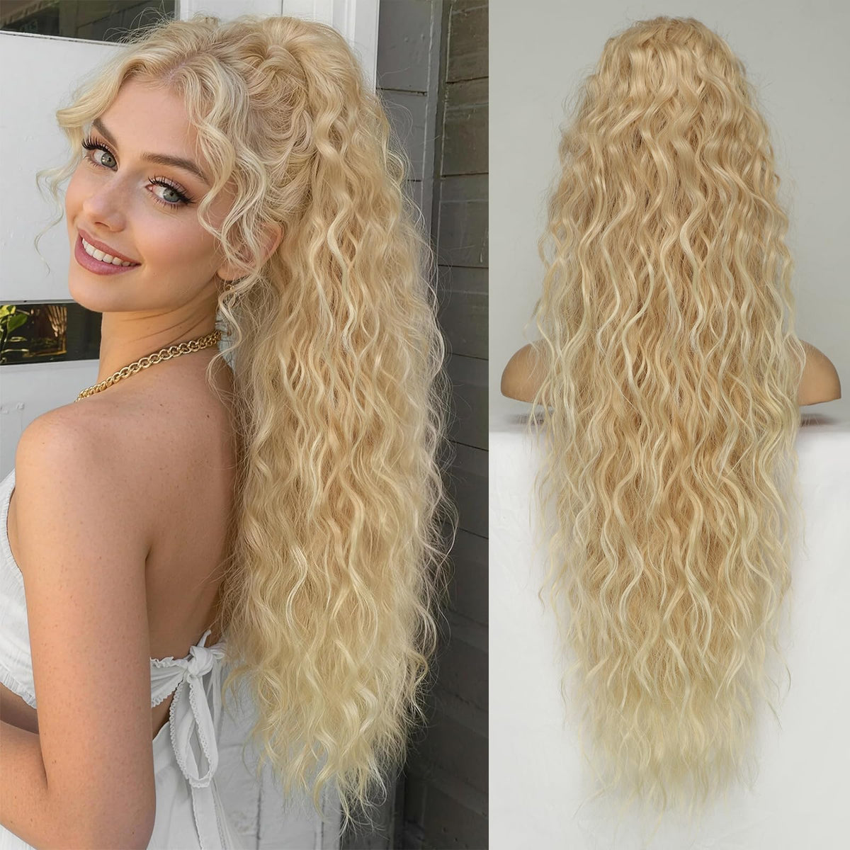KooKaStyle Long Medium Brown Curly Synthetic Drawstring Ponytail Extension