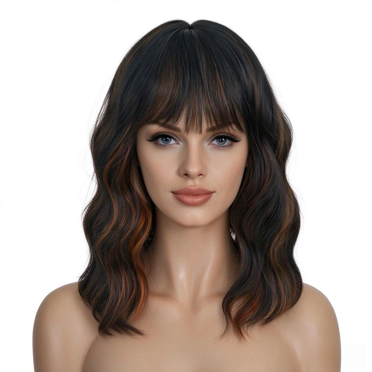 Dark Purple Wigs with Bangs for Women 14 Inch Short Wavy Bob Wigs Synthetic Bob Wig Curly Wig Heat Resistant Colorful Wavy Wig Cosplay Wigs For Daily Party Halloween