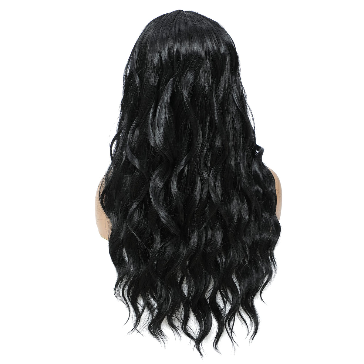 SWACC Long Curly Wavy Wig with Bangs Synthetic Hair Wig for Women with Wig Cap (Pink Ombre)