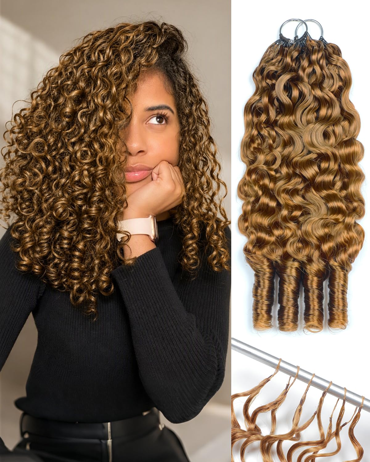 Crochet Human Hair for Black Women, Miracle Deep Wave Mini Knots Feather Crochet Human Hair Extensions 18 Inch 150g 120 Strands, Pre-Separated Invisible Knotless Remy Bundles Natural Black