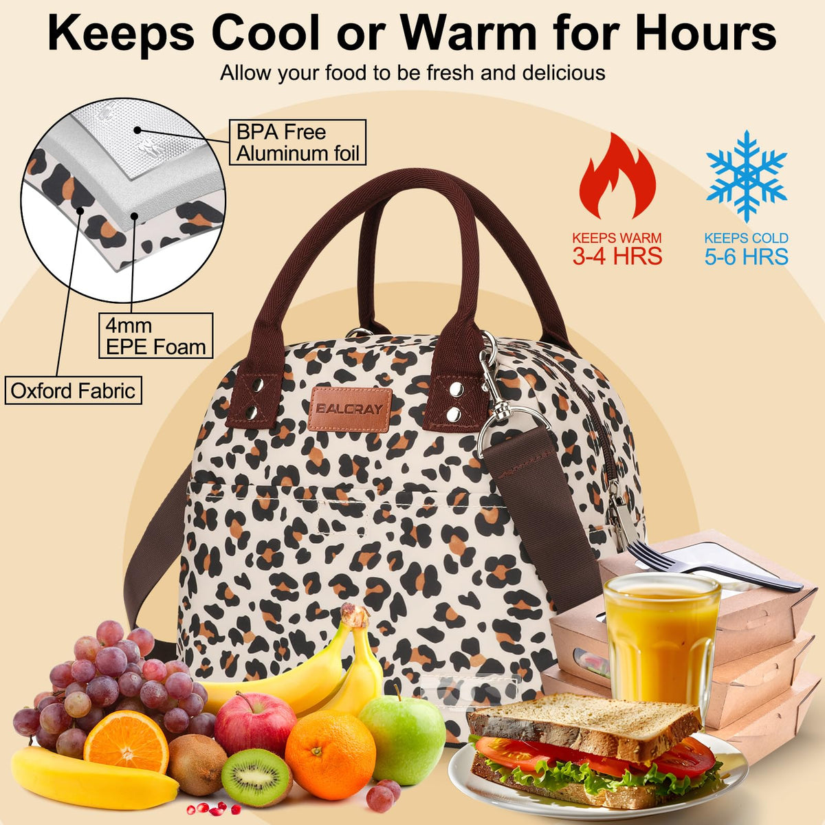 BALORAY Lunch Bag for Women Men Adult Lunch Box (Cherry), M