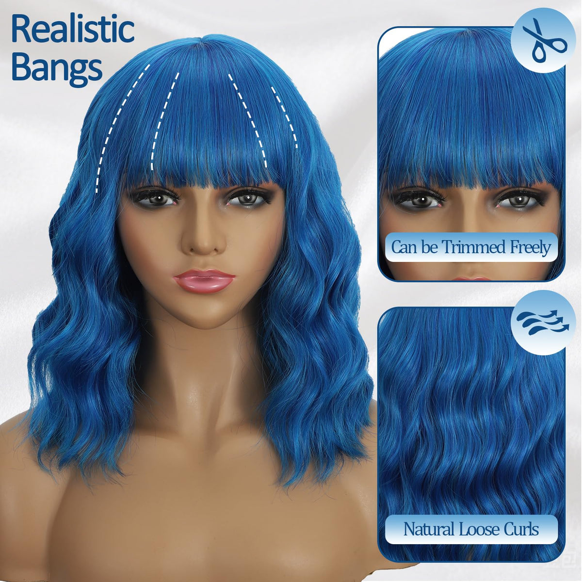 Dark Purple Wigs with Bangs for Women 14 Inch Short Wavy Bob Wigs Synthetic Bob Wig Curly Wig Heat Resistant Colorful Wavy Wig Cosplay Wigs For Daily Party Halloween