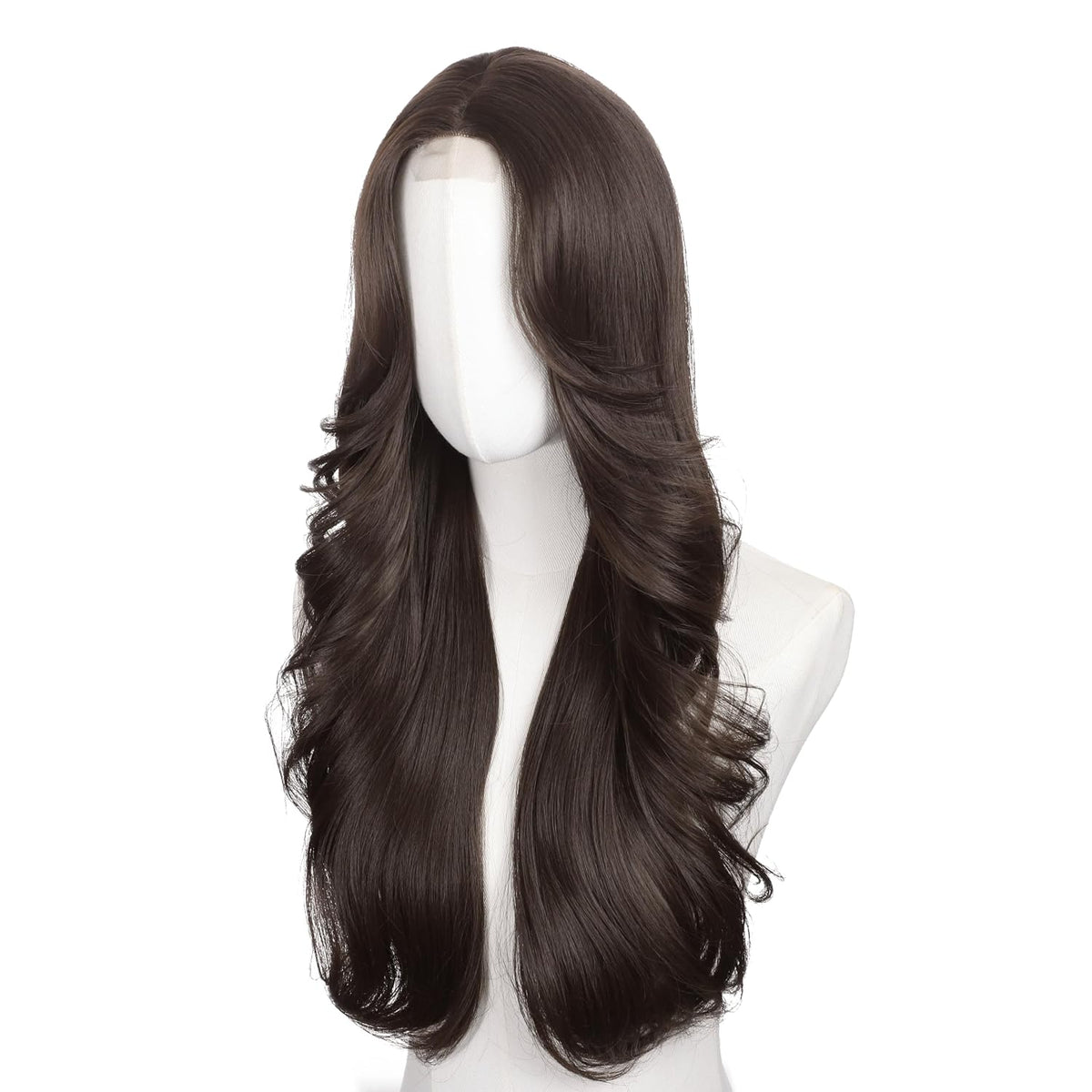 Brown Wigs for Women 26 Inch Middle Part Wavy Synthetic Wig