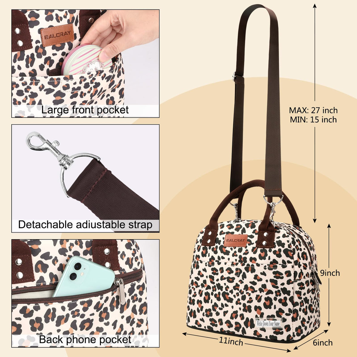 BALORAY Lunch Bag for Women Men Adult Lunch Box (Cherry), M