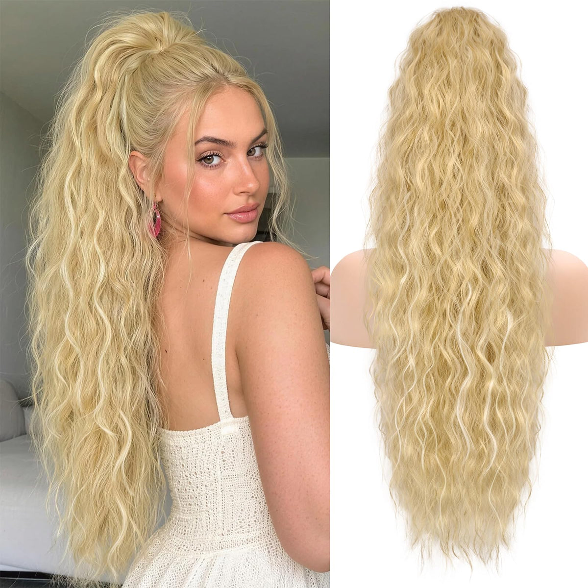 KooKaStyle Long Medium Brown Curly Synthetic Drawstring Ponytail Extension