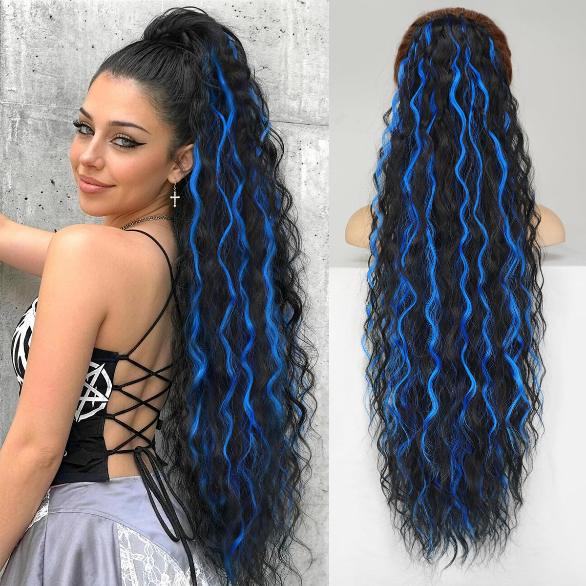 KooKaStyle Long Medium Brown Curly Synthetic Drawstring Ponytail Extension