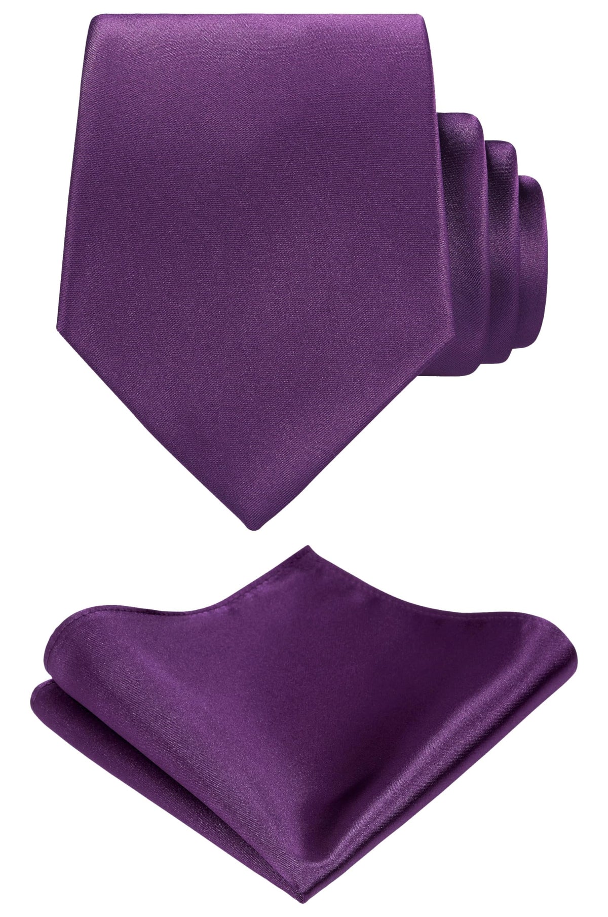 TIE G Solid Satin Woven dyed Color Formal Black Necktie and Pocket Square Sets in Gift Box