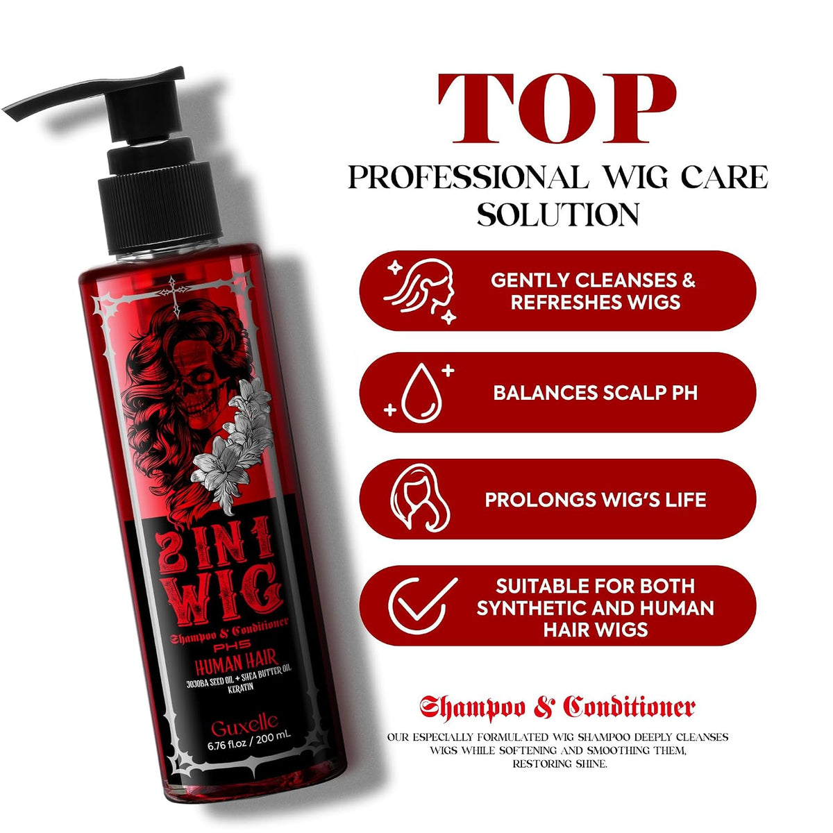 Synthetic Wig Shampoo & Leave-In Conditioning Spray Set, pH6 Balanced Care Kit, Anti-Aging Anti-Static Detangler for Synthetic Fiber Wigs