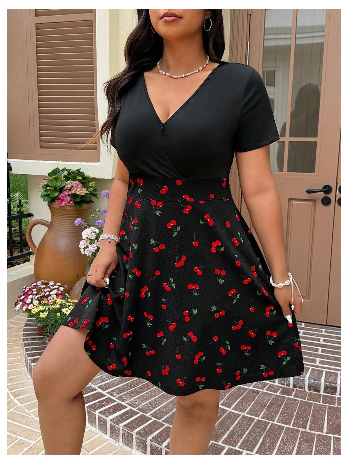 SOLY HUX Women's Plus Size Summer Short Dresses Short Sleeve Print Dress