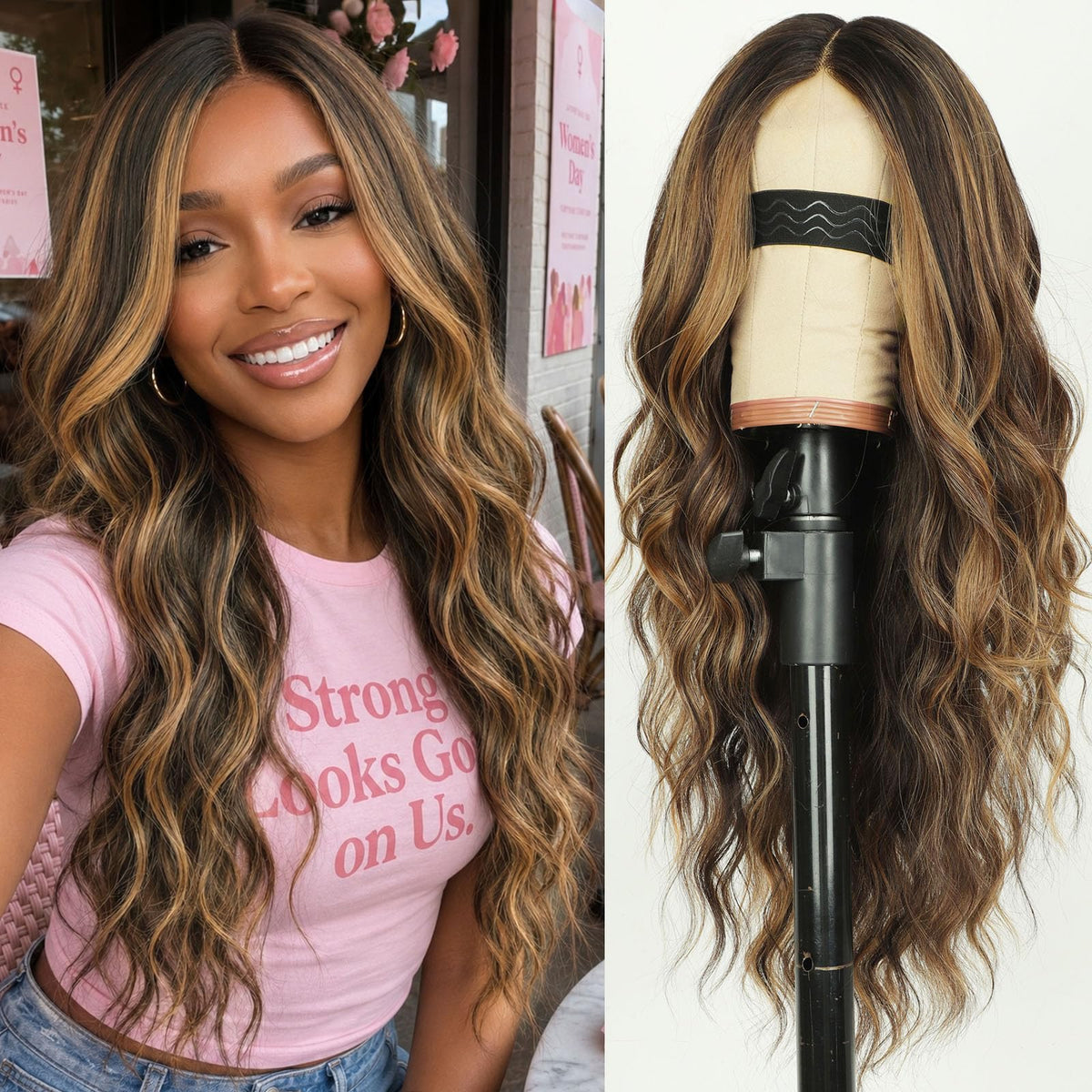 AISI HAIR Black Wig for Women, Long Wavy Lace Hairline Synthetic Wig 26Inch