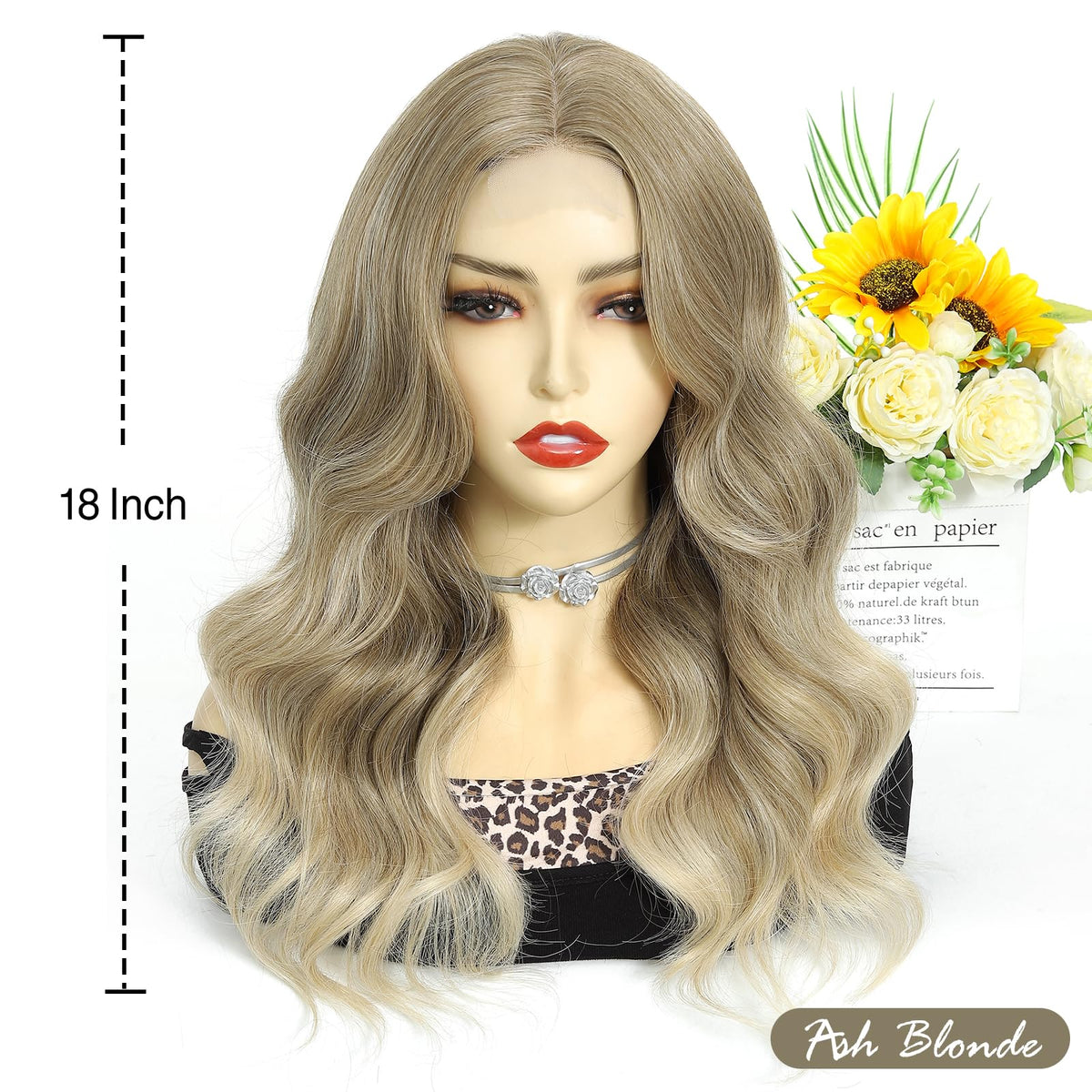 MORICA Ombre Dark Green Wigs for Women, 18 Inch Wavy Middle Part Wig