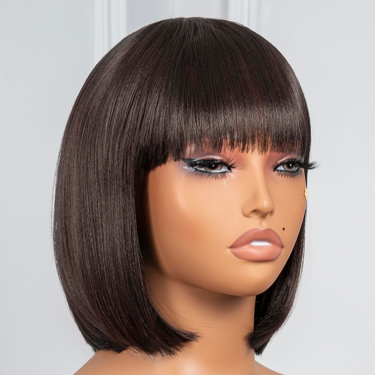 ToyoTress Bob Wig With Bangs - 12 Inch Peek-a-boo Color Short Bob Wig For Black Women Black Mix Brown Daily Costume Wigs, Light Yaki Straight Synthetic Hair Wigs Heat Resistant (12 Inch, SH30-612H)
