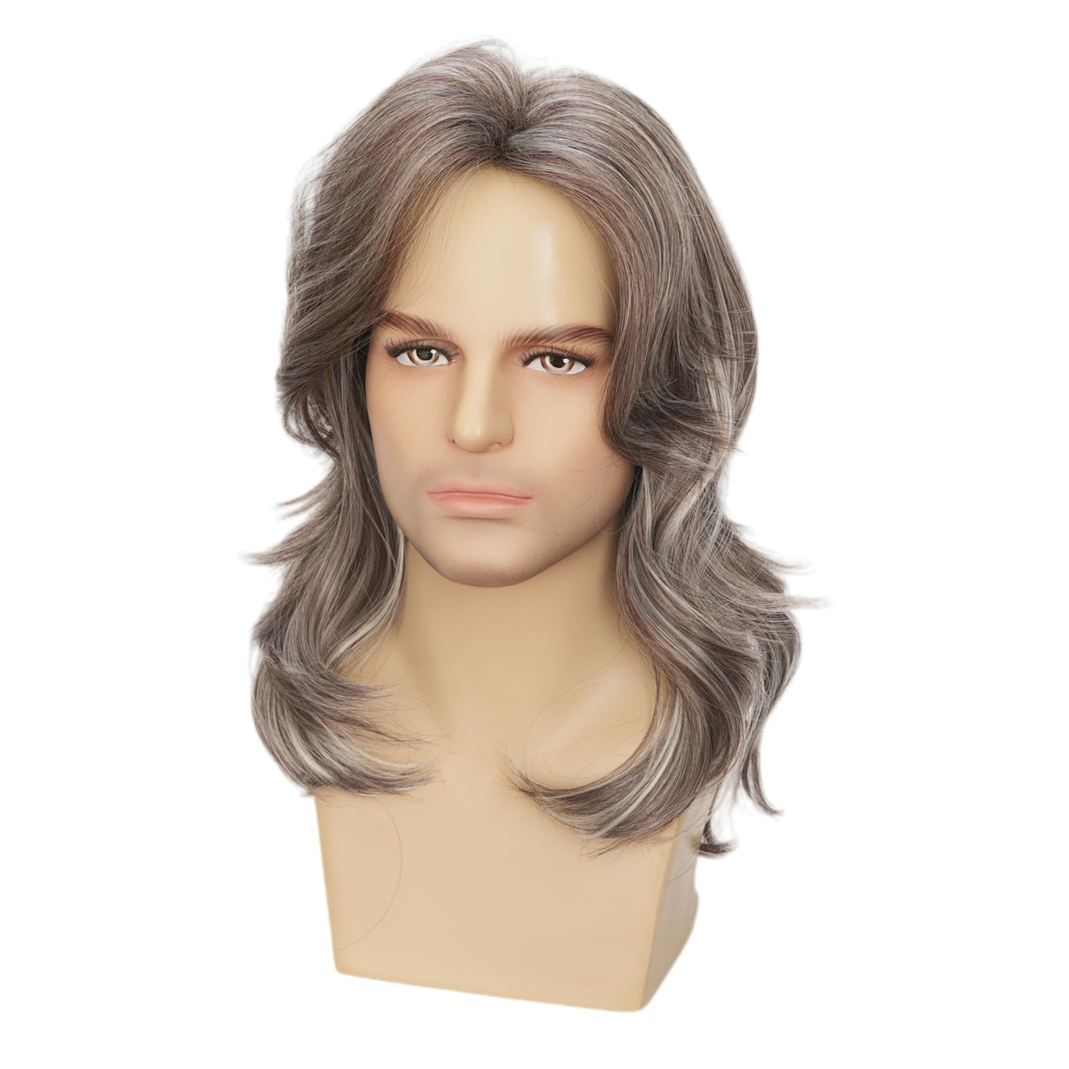 Mens Black Wig Long Curly Natural Hair Wig Layered Wavy for Daily Party Costume Cospaly Halloween
