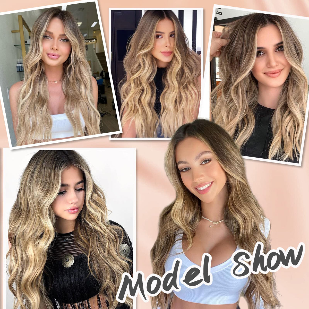 NAYOO 26 Inch Long Wavy Black Wig for Women, Middle Part Natural Looking Synthetic Wig, Heat Resistant Fiber Soft & Lightweight, Realistic Scalp Long Curly Wig for Daily Wear Party Cosplay
