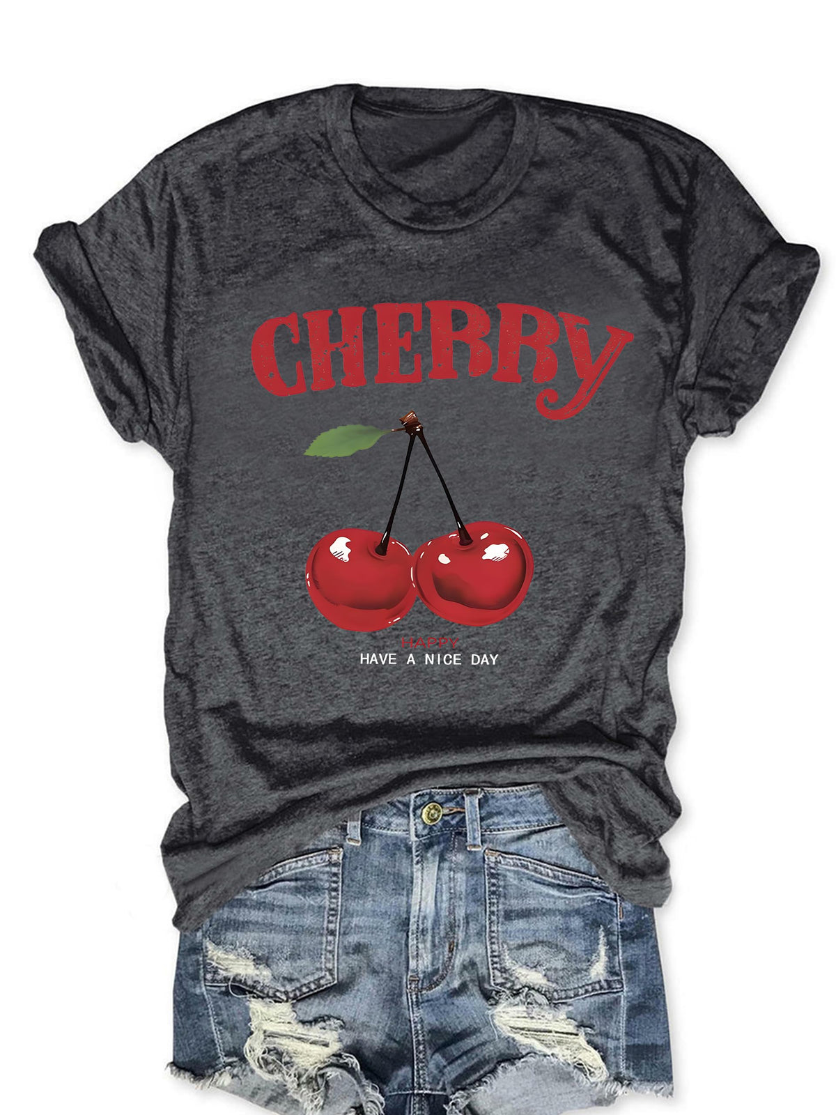 Cherry Graphic Tees Sweet Vibe Streetwear Shirt Short Sleeve Tops for Women