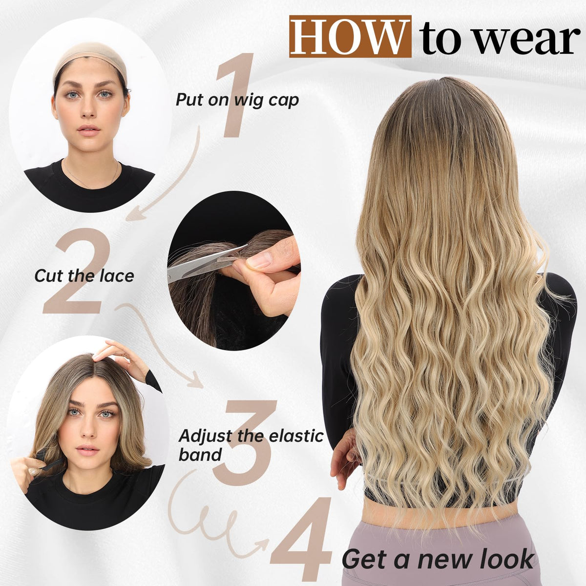 AISI HAIR Black Wig for Women, Long Wavy Lace Hairline Synthetic Wig 26Inch