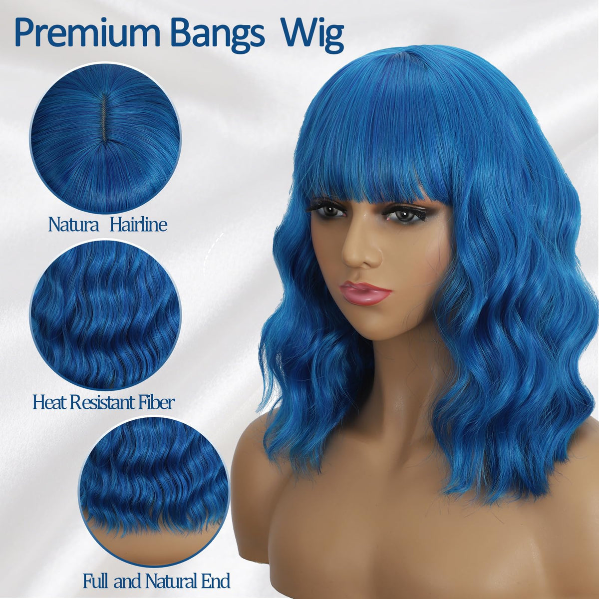 Dark Purple Wigs with Bangs for Women 14 Inch Short Wavy Bob Wigs Synthetic Bob Wig Curly Wig Heat Resistant Colorful Wavy Wig Cosplay Wigs For Daily Party Halloween