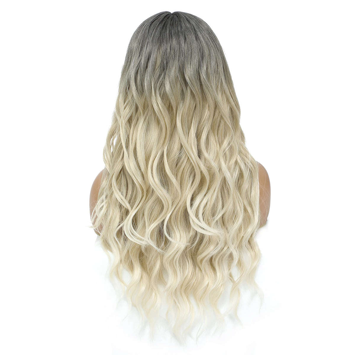 SWACC Long Curly Wavy Wig with Bangs Synthetic Hair Wig for Women with Wig Cap (Pink Ombre)