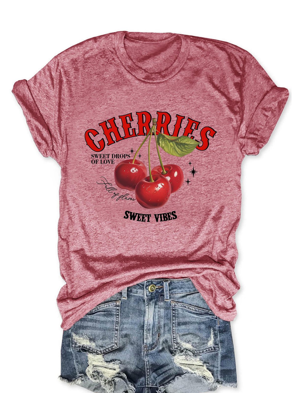 Cherry Graphic Tees Sweet Vibe Streetwear Shirt Short Sleeve Tops for Women