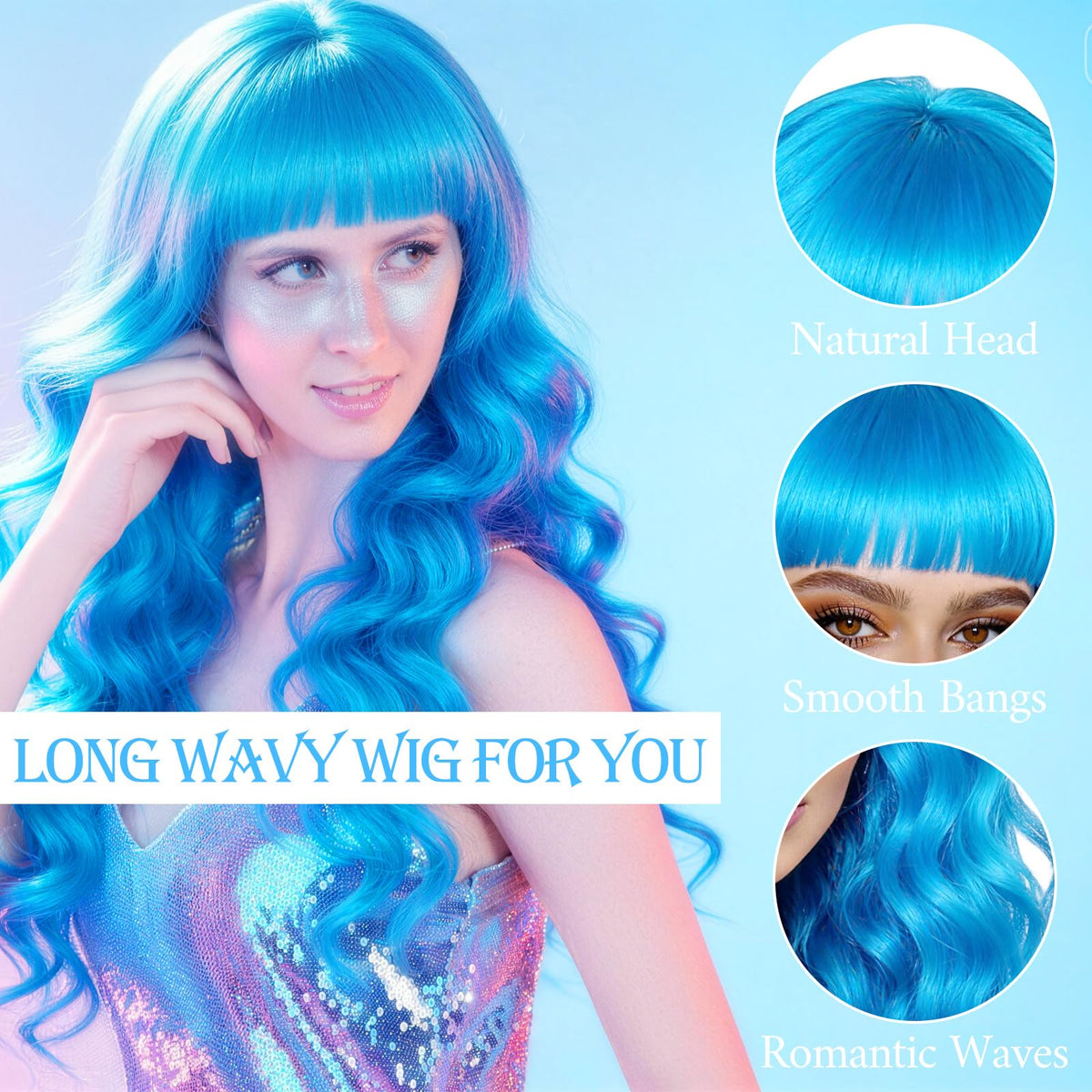 Purple Wig for Women Long Wavy Hair with Heart Sunglasses, Colorful Curly Wigs with Bangs for Birthday Nightclubs Music Festival Photography Funny Bachelorette Mardi Gras Party Supplies