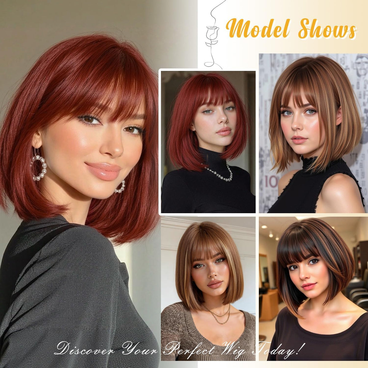 Bob Wig with Bangs for Women Short Straight Bob Wigs for Women 12inch
