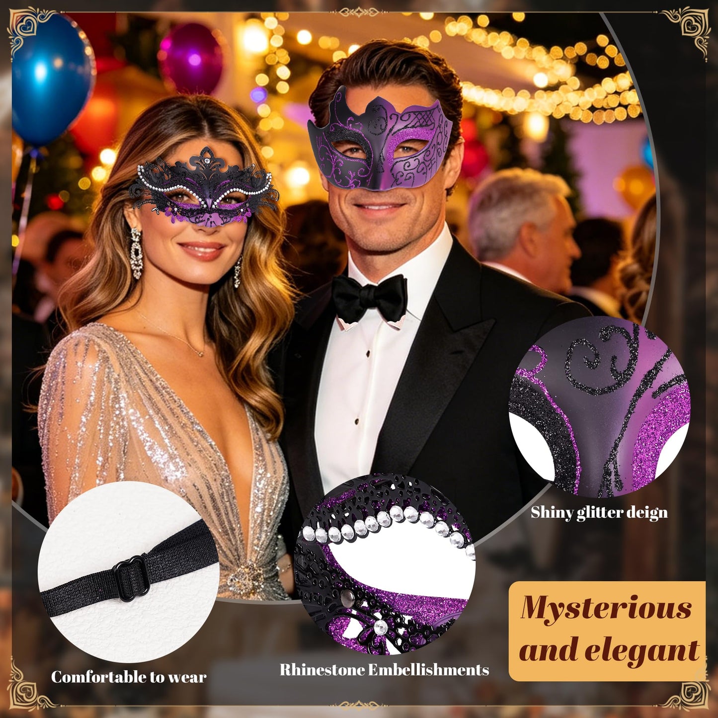 Masquerade Mask for Women Couples Metal Venetian Party Mask Mardi Gras Venetian Mask Evening Mask Halloween Accessory