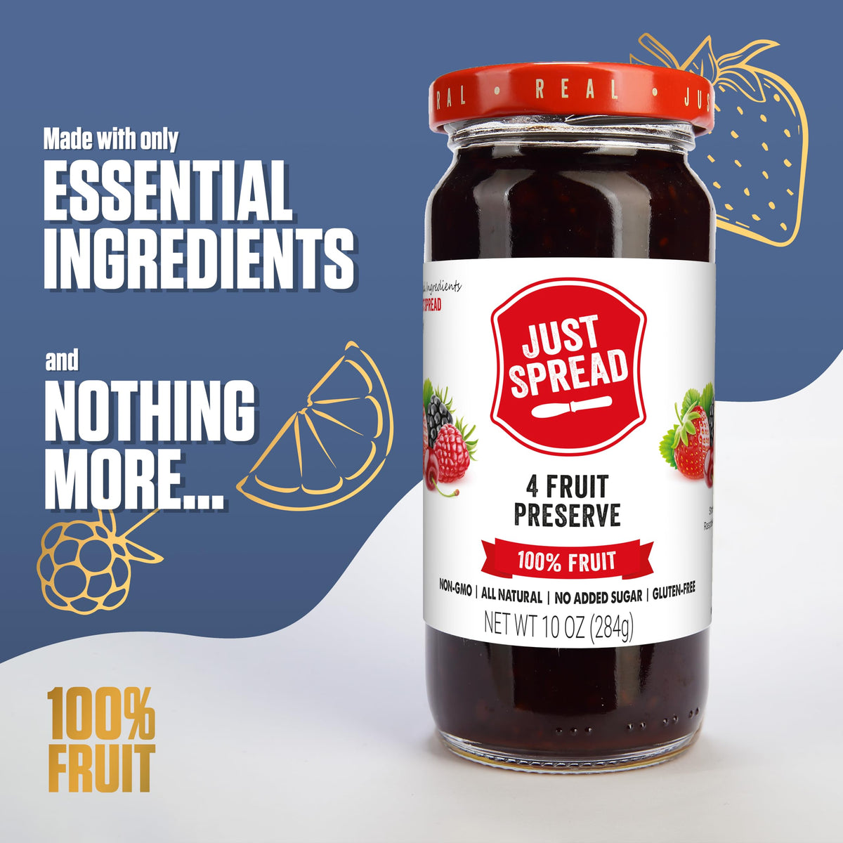 Just Spread 100% Fruit Preserve, Cherry, 10 oz Jar