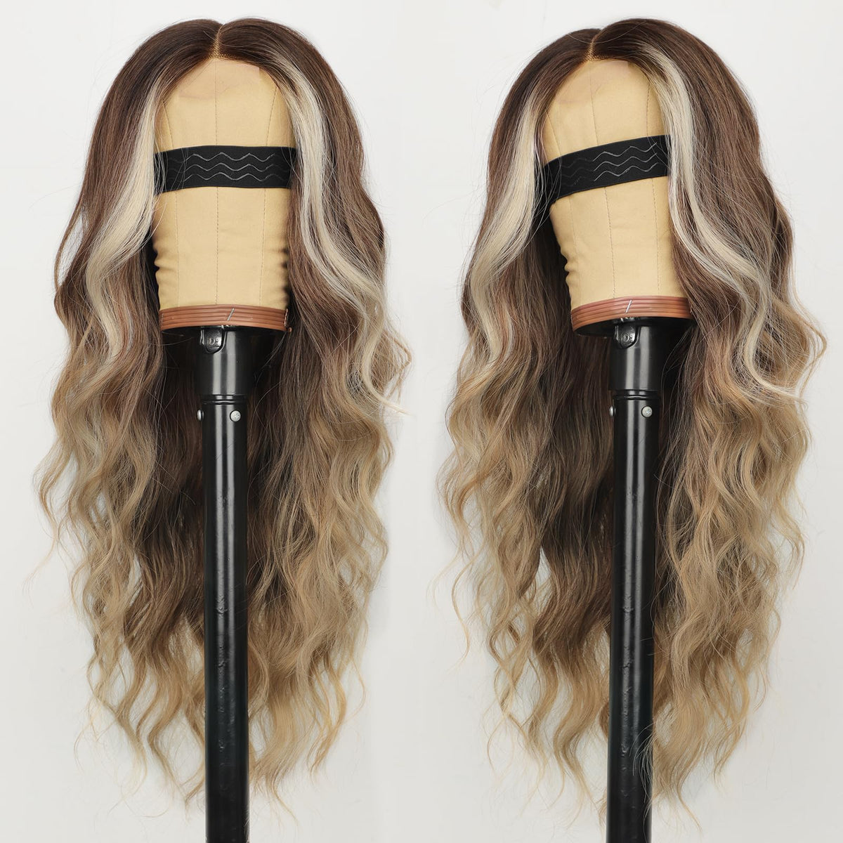 AISI HAIR Black Wig for Women, Long Wavy Lace Hairline Synthetic Wig 26Inch