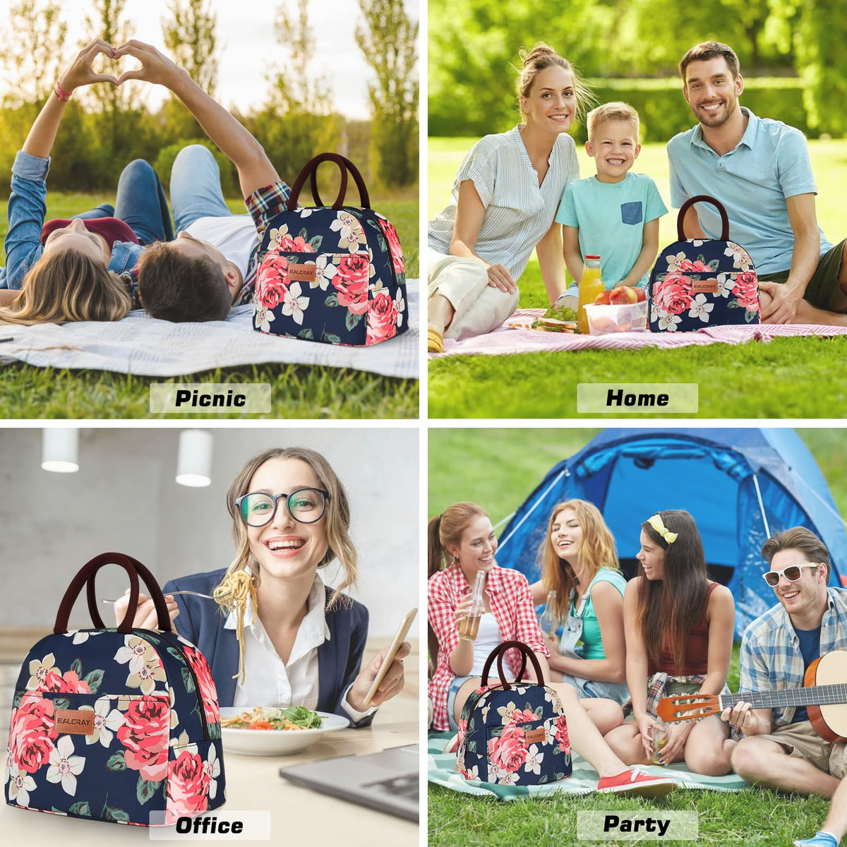 BALORAY Lunch Bag for Women Men Adult Lunch Box (Cherry), M